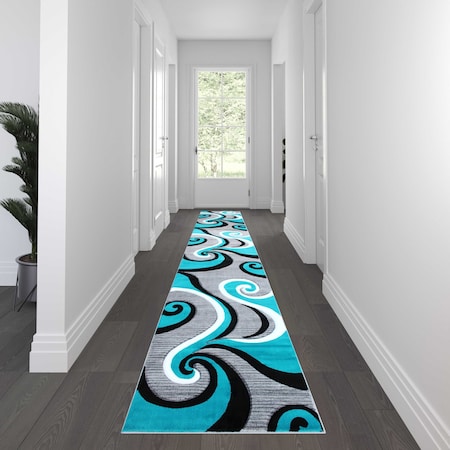Flash Furniture Turquoise 3' x 16' Modern Plush Abstract Area Rug KP-RG952-316-TQ-GG